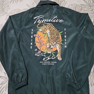 Primitive Kid's Dark Green Coach Jacket with Leopard Back Graphic
